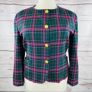 Pendleton plaid 100% wool blazer pink blue yellow green